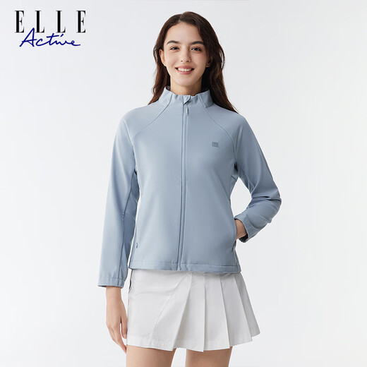 ELLE ACTIVE Stand Collar Zipper Soft Shell Jacket Women's 2025 New Windproof Warm Thickened Jacket Icelandic Blue L