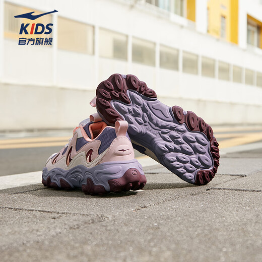 鸿星尔克（ERKE）童鞋男女童休闲鞋儿童中大童缓震保暖运动鞋神秘紫/雾粉/粉刷灰36