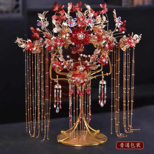 Lingchuan phoenix crown bridal headdress, new Chinese style wedding Hanfu hair crown, dragon and phoenix gown headdress, bride Xiuhe headdress, phoenix crown FS-25131 alloy