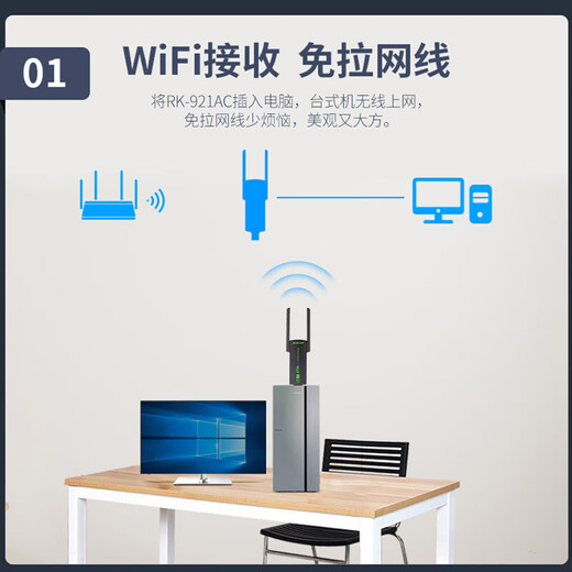 ROKAR无线网卡台式机免驱动USB台式电脑接收器WiFi6外置信号穿墙电竞笔记本5G双频网络信号发射器 WiFi5【全系统免驱】1300M