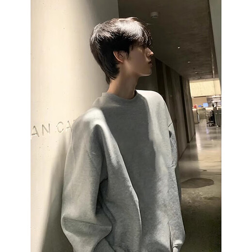 Katuchi cleanfit black heavyweight round neck sweatshirt men's autumn American retro handsome long-sleeved inner bottoming shirt top black XL