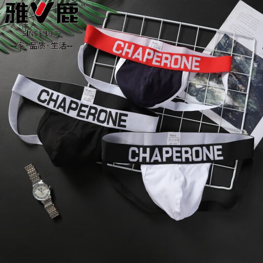 Yalu men's underwear, sexy thong, personalized large bag design, fitness and sports, simple solid color cotton double thong T pants, white M