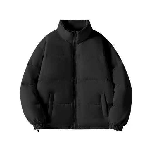 Jeanswest couple clothing for men and women, new winter solid color simple loose men's stand-up collar warm cotton jacket G2 black 2010 2XL