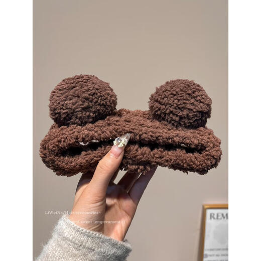 Hua Mu Rong Cute Bear Ears Face Wash Headband 2025 New Winter Plush Headband Washing Non-Slip Headband Hair Accessory Brown Bear Ears Headband