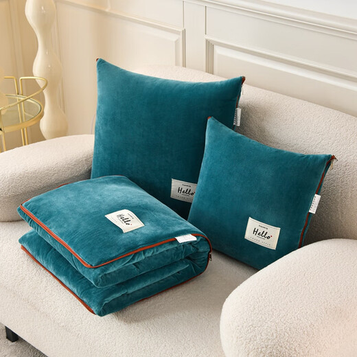 Boxingna pillow quilt dual-purpose two-in-one thickened multi-functional car cushion sofa pillow office lunch patch embroidered baby velvet-dark green 40*40cm unfold 105*145cm