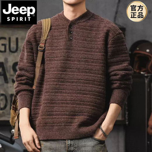 JEEP SPIRIT American retro sweater for men in winter warm pullover bottoming sweater high-end handsome Henry collar lazy style jacket Hua Ka weighs 850 grams M 110-130 Jin Jin is equal to 0.5 kg
