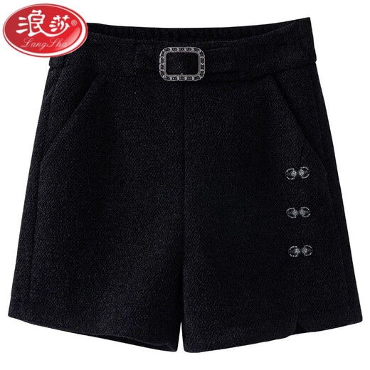 LangSha Woolen Shorts Women's Autumn and Winter 2025 New High Waisted Loose Slim Versatile Black Velveteen Outerwear Slit Boot Pants Women 2XL Recommended 128-138 One Size Black