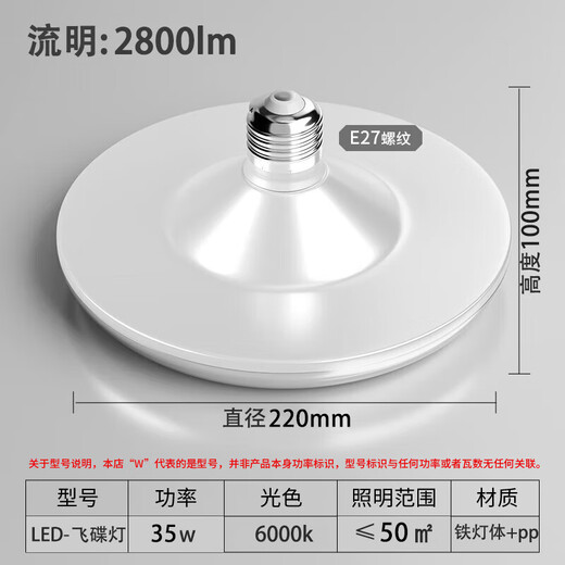 Biuyum flying saucer light three-proof led light bulb energy-saving high-power super bright workshop parking lot aisle lighting E27 screw screw 35w