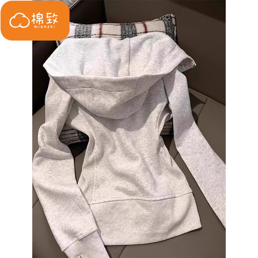 Cotton American hooded slim cardigan sweater for women in spring and autumn 2025 new small high-end top coat 9001 white and gray [regular high quality 28] L 100-120Jin [Jin equals 0.5 kg]