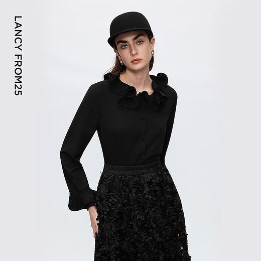 Langzi double-layer lotus leaf collar shirt, high-end, light workplace commuting temperament, fashionable top, 2025 winter new style, rock salt pink 2 S