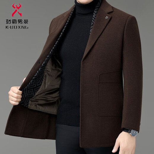 Jinba winter double-sided woolen coat men's suit collar mid-length down lining woolen coat middle-aged dad wear 8669 black (removable down lining) M 170/48