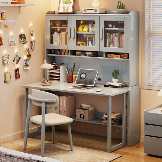 Huixun Nordic Solid Wood Folding Desk and Bookcase Integrated Bedroom Simple Office Computer Desk Bedside Retractable One-piece Study Table Walnut #Folding Desk + Bookshelf 80cm*60cm*75cm Total Height 186cm