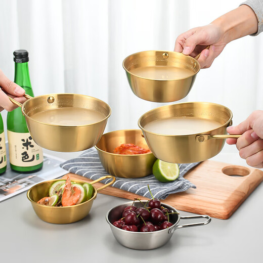 304 stainless steel Korean rice wine bowl, rice bowl, rice wine bowl with handle, special hot and cold wine bowl for restaurants, cooking bowl 304 rice wine bowl - with single handle - gold 13CM