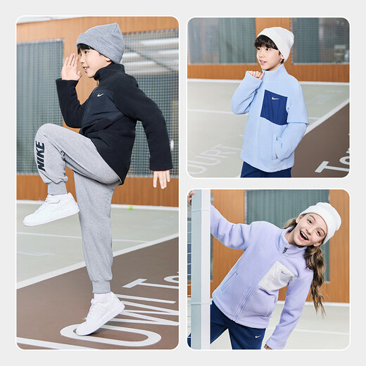 NIKE 3BRAND Nike Boys and Girls Polar Fleece Knitted Jacket 2025 Winter New Children's Warm Jacket Lilac Purple Velvet Warmth 150/72 Recommended Height 140-152cm