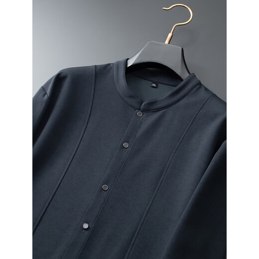 VARWANEO international first-line brand autumn and winter fat men's stand-up collar long-sleeved shirt plus fat large size new Chinese Henry collar base black L (130-150) Jin Jin equals 0.5 kg