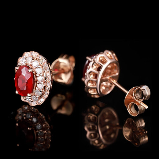 Tingliang 1.36 carat ruby earrings, 18K gold inlaid diamond colored gem earrings, a pair (ready in stock)