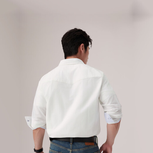 Levi's Levi's men's American retro embroidery casual simple business commuting striped long-sleeved lapel shirt white M