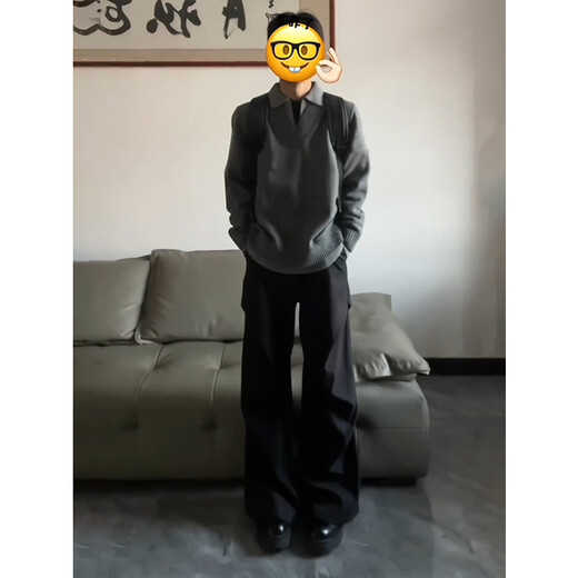 Katuchi cleanfit pleated work pants men's autumn American fashion brand slightly flared wide-leg casual pants drape scimitar trousers black XL