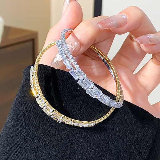 Hua Youxin Persimmon Explosive Snake Bracelet Women's Zircon Surround Silver Bracelet 2025 New Bracelet Bracelet Light Luxury Niche Hand Jewelry Explosive Snake Shape Snake Tail Trapezoid Surround Bracelet Silver