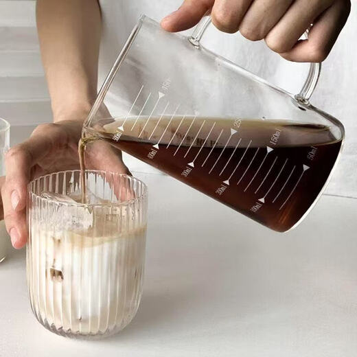 Graduated coffee pot hand-brewed coffee sharing pot drip-type clear glass filter measuring cup American cold brew cup large size 1000ml