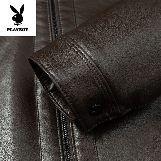 Playboy (PLAYBOY) chaqueta de cuero genuino Haining de alta gama para hombres en invierno nuevo estilo de piel con solapa integrada chaqueta de piel de oveja de primera capa forro de terciopelo de cordero negro cálido y engrosado 2XL 185 recomendado 140-155 Jin Jin equivale a 0,5 kg