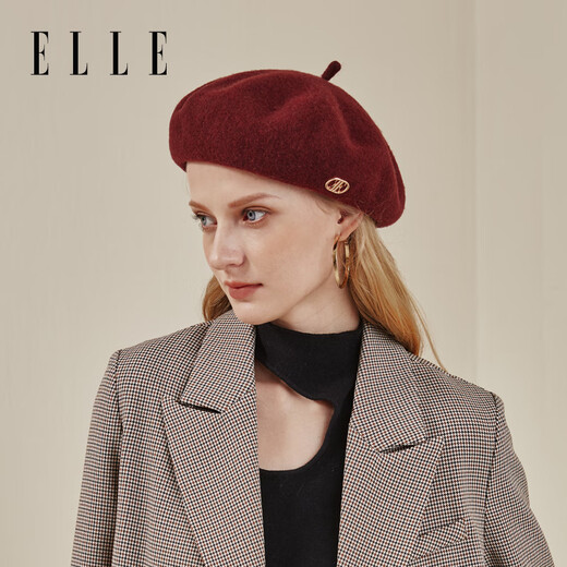 ELLE 100% Wool Beret Women's Autumn and Winter Fashion Versatile Big Head Circumference Showing Face Little Painter Pumpkin Hat