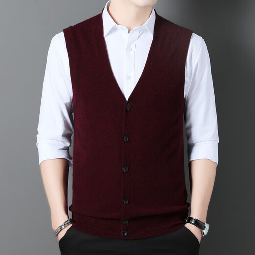 Ordo cashmere sweater men's V-neck single-breasted vest high-end knitted cardigan vest middle-aged and elderly sleeveless dark gray M 170