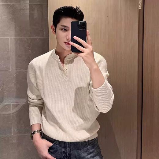 Kuraishi Kazuki light luxury trendy brand high-end Henry collar sweater men's autumn and winter new style inner casual solid color bottoming sweater gray L