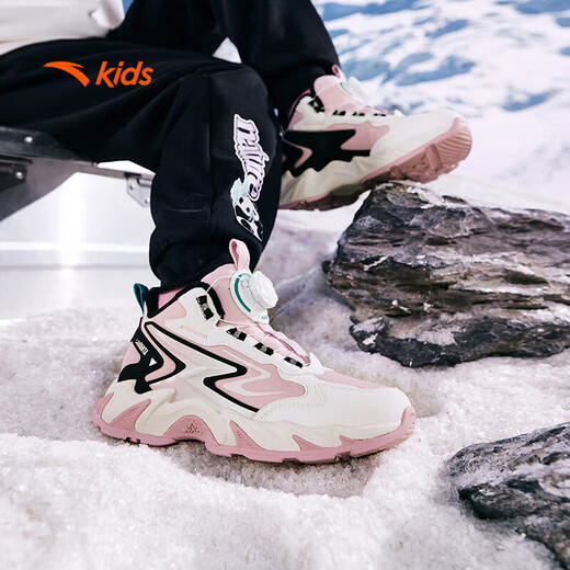 ANTA Children's Cotton Shoes Shanchuan 25 Autumn and Winter New Product Warm and Velvet Outdoor Sweet Knob Button Anti-Ski Boots for Big Girls, Rigid and Soft Pink/Ivory White/Basic Black-1 37 Inner Length of Shoe 23.5cm