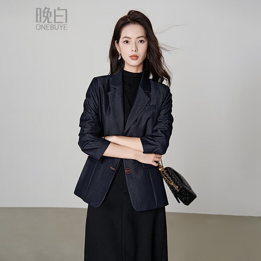 Late White New Product 2025 Autumn Solid Color Fashion Top Lapel Temperament Versatile Commuting Suit Jacket Women Denim Blue XL