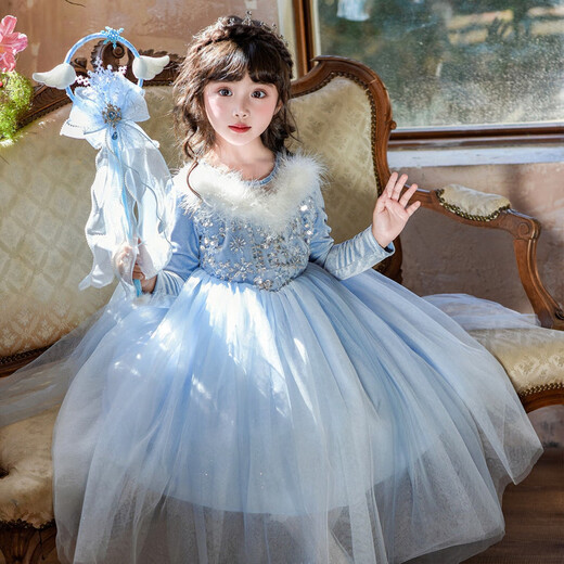 G.duck Little Yellow Duck Elsa Princess Dress Girls Dress Spring and Autumn New Children's Birthday Skirt Frozen Mesh Skirt Skirt and Cape 100 Size 2~3 years old 90-100cm