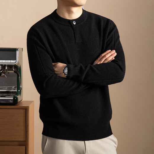 Pierre Cardin light luxury 100% pure cashmere sweater Henry collar thickened sweater for men winter l old money style casual warm knitted base black thickened XL 135-150Jin Jin equals 0.5 kg