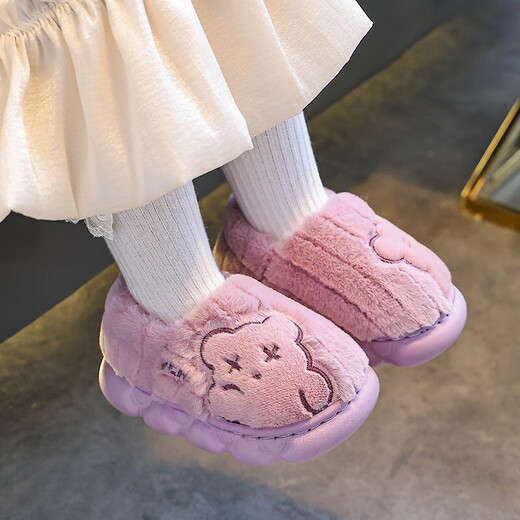 Children's cotton slippers for boys winter cartoon cute non-slip indoor home soft bottom parent-child baby slippers upgraded version of environmentally friendly material khaki slippers 12 24/25 size (shoe length 15CM suitable for feet 14