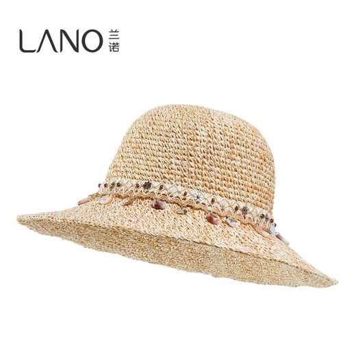 Lanno holiday style straw hat for women at the seaside 2025 spring and summer new style large hat with sun protection and breathable hat, light apricot M (56-58cm)