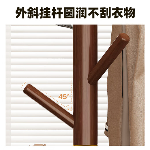 Qiyin Pavilion clothes hanger floor-standing solid wood coat rack bedroom clothes hanger floor-standing living room vertical clothes drying rod indoor bag rack