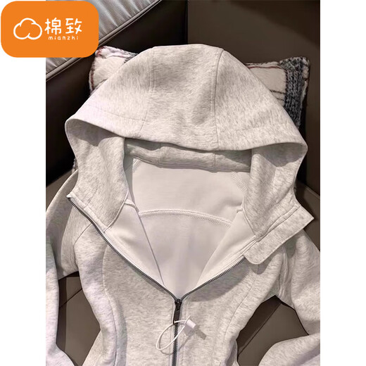 Cotton American hooded slim cardigan sweater for women in spring and autumn 2025 new small high-end top coat 9001 white and gray [regular high quality 28] L 100-120Jin [Jin equals 0.5 kg]