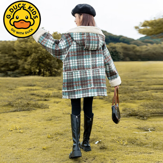 G.DUCKKIDS Mädchen-Wollmantel für Herbst und Winter, Plus-Samt-Stil, 2024, neuer Winter, mittlerer und großer, verdickter Wollmantel für Kinder, Rot 7973, Vorverkauf 20 Tage, 120 cm