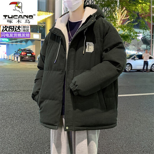 Woodpecker (TUCANO) lamb velvet autumn and winter men's cotton coat plus velvet thickened warm coat cotton coat trendy hooded down cotton jacket 5305 black L recommended 125-140 Jin Jin equals 0.5 kg can be worn