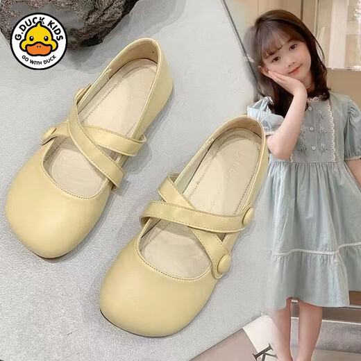 G.duck Little Yellow Duck Girls' Small Leather Shoes 2026 Spring and Autumn New Girls Lolita Peas Shoes Sweet Mary Jane Princess Shoes White It is recommended to add 1CM to the foot length when ordering 32 Inner length 19.6CM