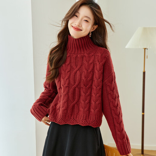 Shexi (Srcr) 550g thickened cashmere short lazy woolen sweater for women in autumn and winter turtleneck cable knit sweater