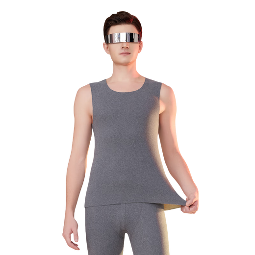 雅鹿2件羊绒蚕丝保暖背心男士内衣无痕发热打底秋冬马甲坎肩德绒上衣