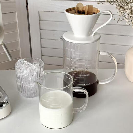 Graduated coffee pot hand-brewed coffee sharing pot drip-type clear glass filter measuring cup American cold brew cup large size 1000ml