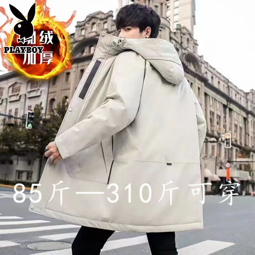 Playboy plus size plus size spring and autumn loose hooded college student casual winter fat trendy coat long men's windbreaker 621 black plus velvet 7XL wear 220-240Jin Jin is equal to 0.5 kg