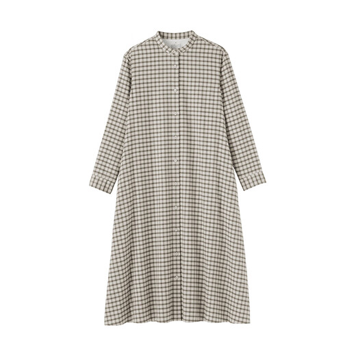 
MUJI women's flannel stand collar long sleeve dress women's skirt cotton dress 25-year autumn new product light beige check L (165/88A)