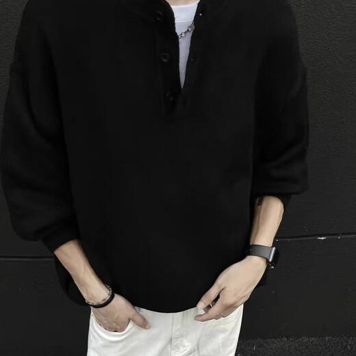 CK American handsome Henry collar sweater for men 2024 new autumn and winter lazy old money style sweater sweater jacket black black L