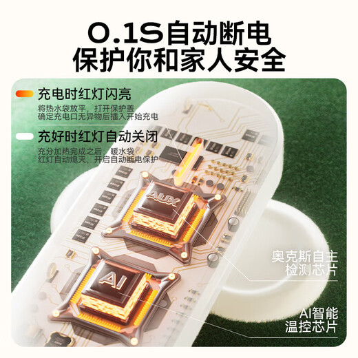 AUX hot water bottle warms the tummy and fills with water, safe and explosion-proof hot water bottle, rechargeable hand warmer, baby patch, warm electric heater 208 gray, explosion-proof, automatic power off, double plug