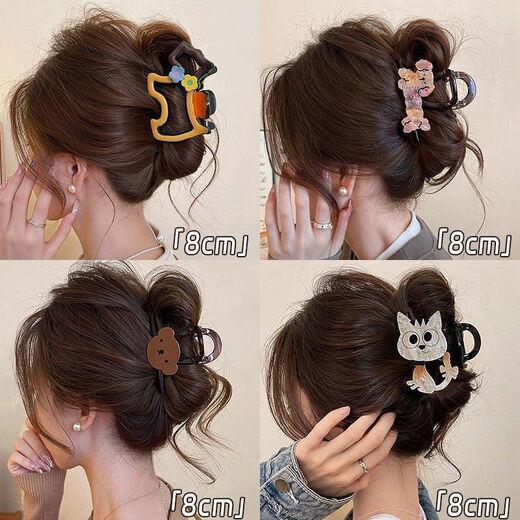 Design sense flower puppy grabber female high-end 2025 new back of the head hairpin Chinese Valentine's Day clip hair accessory Cartoon brown bear head black about 8cm