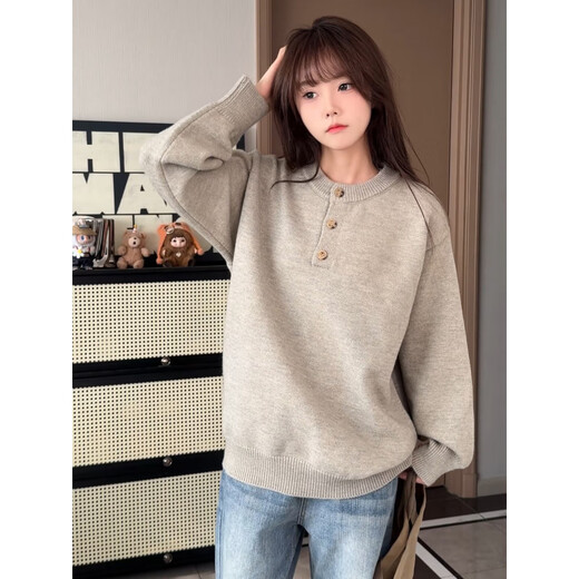 XUANSENTU cleanfit Henry collar Japanese sweater men's autumn and winter American bottoming sweater old money style long-sleeved polo shirt yellow gray upgraded model L recommended 115-130Jin Jin equals 0.5 kg