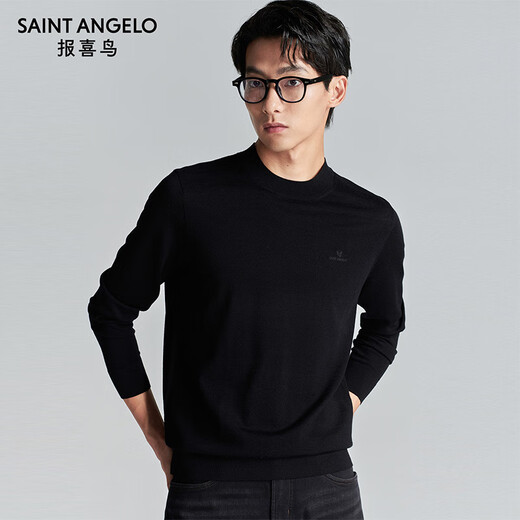 Angel Bird Half Turtle Collar Wool Sweater Men's Simple Versatile Pure Wool Sweater EBY253T14U Black L-48