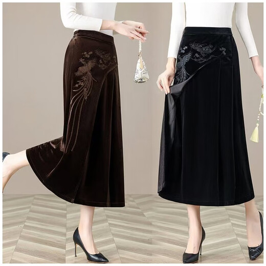 Hengyuanxiang 2025 Otoño e invierno Nuevo estilo de mediana edad y ancianos Madre M Vestido de madre se ve delgada Falda delgada Bordado de estilo chino Retro Chino Black XL Recomendado 90-110Jin [Jin equivale a 0.5 kg]
